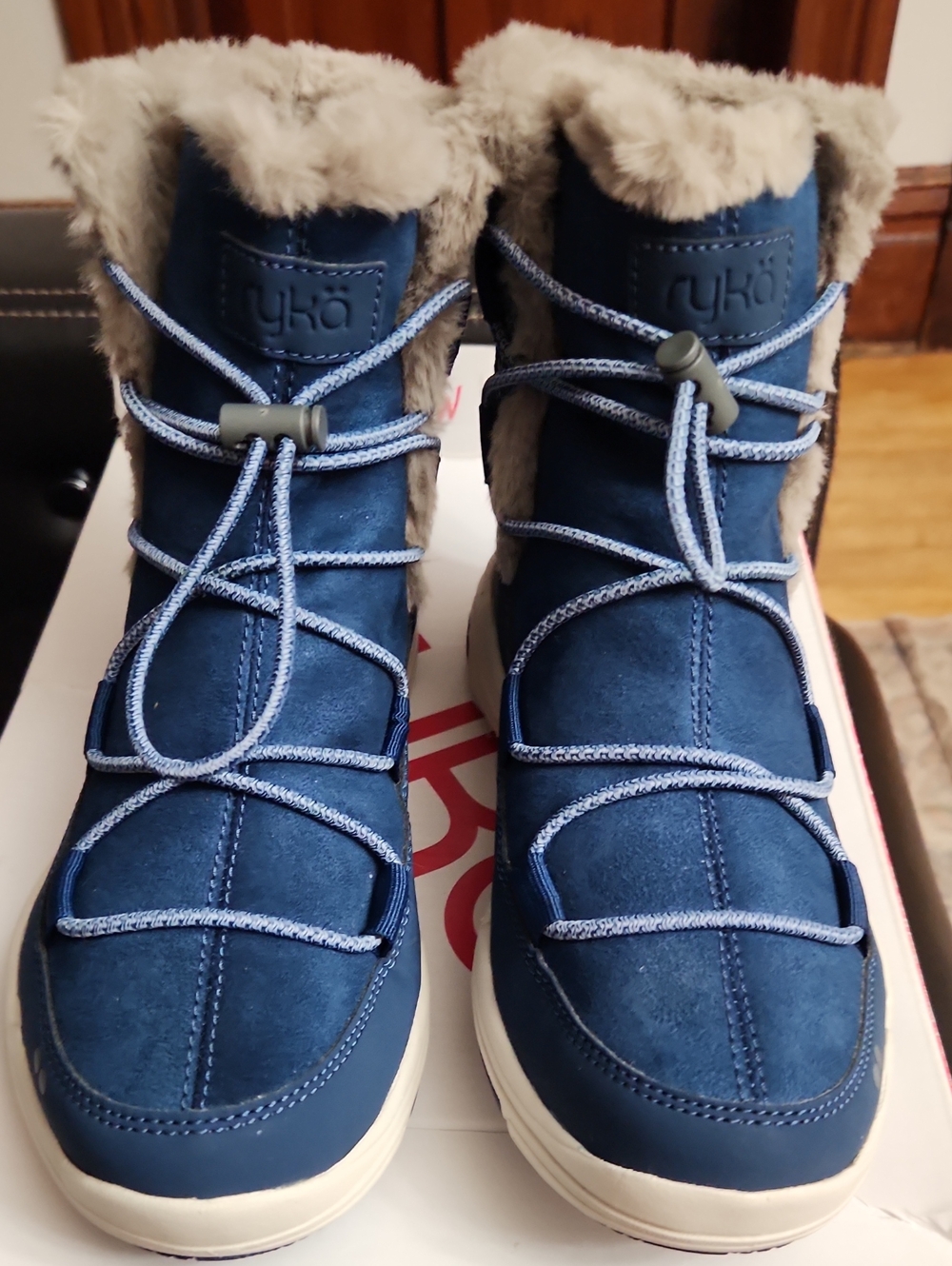 Ryka Navy Blue Faux Fur Lined Winter Boots SZ 7M